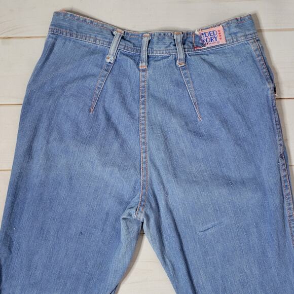 Vintage 70s Faded Glory Orange Stitching Bareback Plaid Flannel Lined Jeans, 28" - Picture 6 of 6